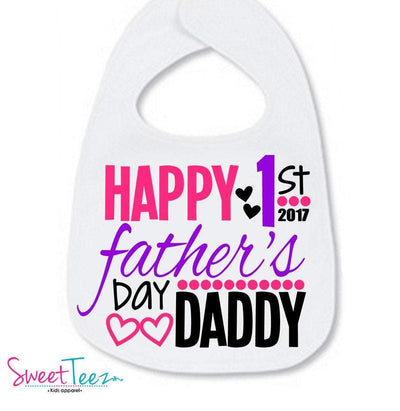 Happy 1ST Father's Day Shirt Daddy Shirt Bib Baby Bodysuit Shirt Girl Gift Hearts - SweetTeez LLC