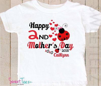 Happy 2nd Mother's Day Ladybug Shirt Red Black Baby Bodysuit Personalized With Name and Year Girl - SweetTeez LLC