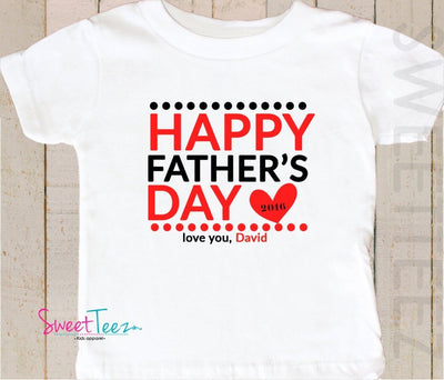 Happy Father's Day Shirt Heart Dots Girl Boy Baby Bodysuit Toddler Shirt Personalized - SweetTeez LLC