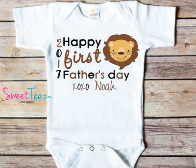 Happy First Father's Day Shirt Lion Baby Bodysuit Personalized Girl Boy Gift for Dad - SweetTeez LLC