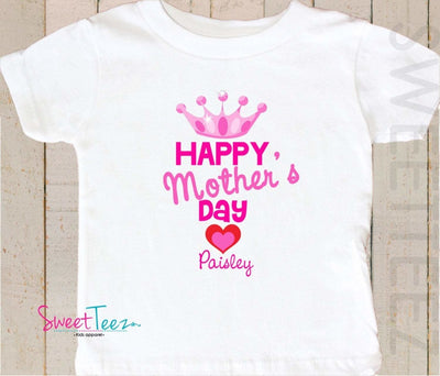 Happy Mother's Day Mommy Shirt Princess Baby Bodysuit Personalized Crown Girl - SweetTeez LLC