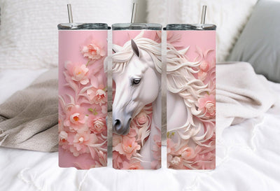 Horse Tumbler with straw and lid, Horse Gifts, For Women, 20 oz Skinny, 3D Cup - SweetTeez LLC
