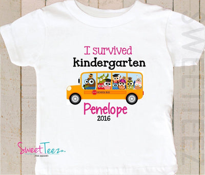 I Survived Kindergarten Shirt Funny toddler shirt Owl Personalized YEAR and name Kids shirt - SweetTeez LLC