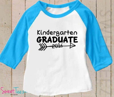 Kindergarten Graduate Shirt Arrow Hip Boy Shirt Kids Black Blue Raglan Shirt Personalized with Year - SweetTeez LLC