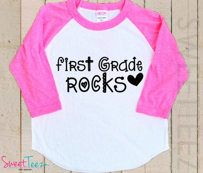 Kindergarten Rocks Shirt Boy Girl Shirt Kids pink Raglan Shirt - SweetTeez LLC