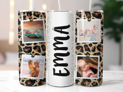 Leopard Photo Tumbler - Personalized With Name And Your Pictures - SweetTeez LLC