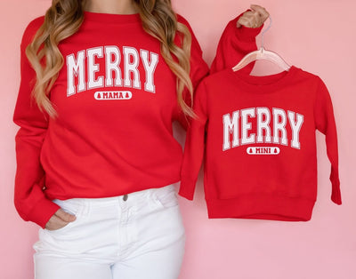 Mama & mini Sweatshirt, Christmas Sweatshirts, Red toddler pullover, Matching Shirts, toddler girl shirts, Merry Mama Shirts - SweetTeez LLC