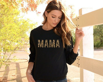 Mama Shirt , Shirt For Mama , Long Sleeve Shirt For Mama , Mom Shirts , Shirts For Moms , Leopard Shirt For Mama , Leopard Print Shirt Mom - SweetTeez LLC