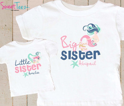 Mermaids Shirt SET Big Sister Little Sister shirts Sea Star Sibling Personalized  Shirts bodysuit SET Big Sister tops - SweetTeez LLC