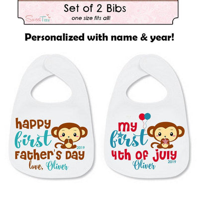 My First Fathers Day Bib ,  Personalized Bib Set ,  My First 4th Of July Bib , Fathers Day Gift ,  First Fathers Day Gift ,  4th Of July Bib - SweetTeez LLC