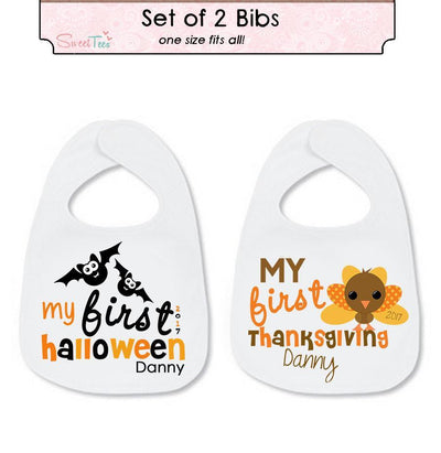 My First Halloween Bib Set , My First Halloween Bibs , My 1st Halloween Bib , My First Thanksgiving Bib , Personalized Bib Set For Baby Gift - SweetTeez LLC