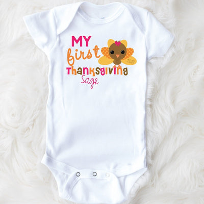 My First Thanksgiving Shirt , Personalized My First Thanksgiving Shirt , Personalized First Thanksgiving Bodysuit For Baby Girl - SweetTeez LLC