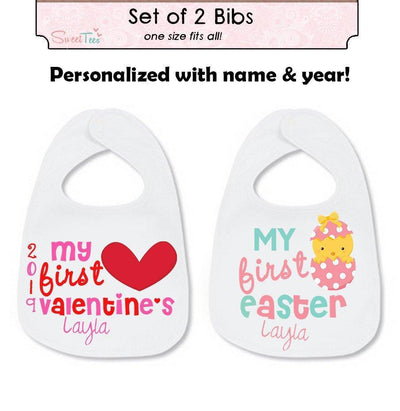My First Valentines Day Bib Set , My First Valentines Day Bibs , My First Easter Bib , Bib Set For Baby Girl , Gift For Baby - SweetTeez LLC