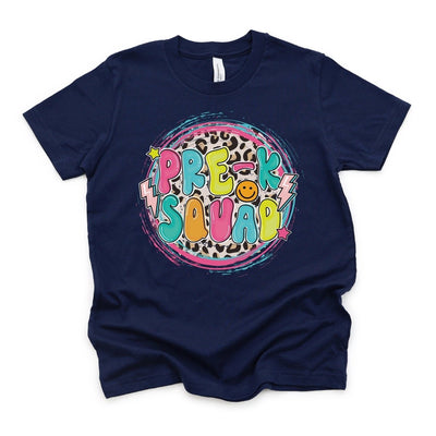 Navy Pre-K Squad Shirt For Girls With Rainbow Leopard Design - SweetTeez LLC