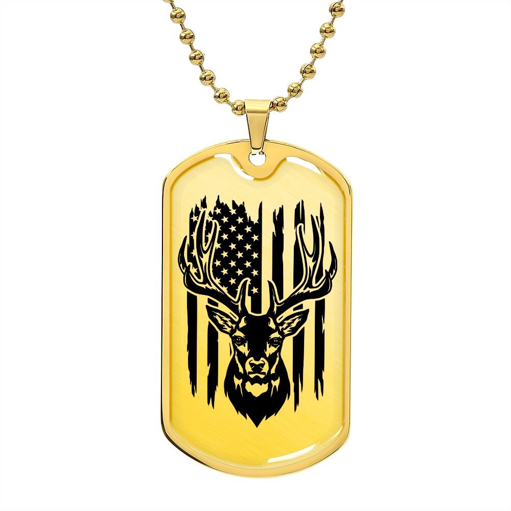 Patriotic Deer Hunting Dog Tag - Engraved on back - SweetTeez LLC