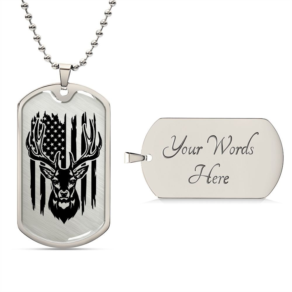 Patriotic Deer Hunting Dog Tag - Engraved on back - SweetTeez LLC