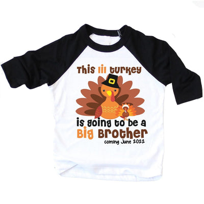 personalized big brother turkey t shirt thanksgiving pregnancy announcement raglan for boys - SweetTeez LLC