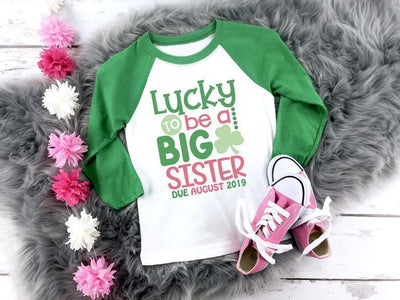 Personalized Big Sister Shirt Announcement for St Patrick's Day - SweetTeez LLC