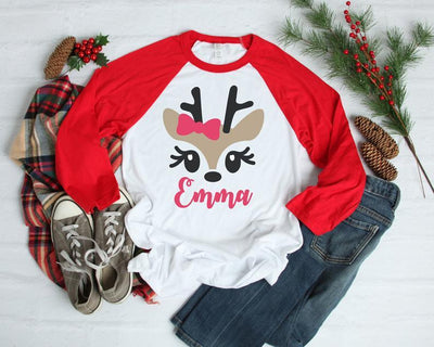 Personalized Christmas Shirt Girls Reindeer Top - SweetTeez LLC