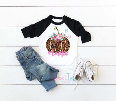 Personalized Fall Shirt , Fall Shirt Girls , Personalized Fall Shirt For Girls , Animal Print Pumpkin Shirt , Pumpkin Shirts For Girls - SweetTeez LLC