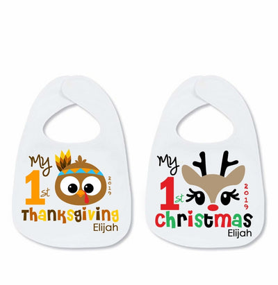 Personalized first Thanksgiving Bibs | 1st Thanksgiving and Christmas Bib Set | Gift For New Baby - SweetTeez LLC