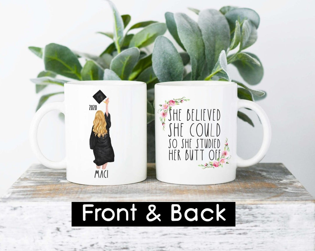 Personalized Graduation Mug For Girl Brown Long / Light / White