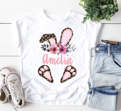Personalized Leopard Print Easter Bunny Shirt Girls - SweetTeez LLC