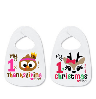 Personalized My First Thanksgiving Bib and My First Christmas Bib Gift Set For Baby - SweetTeez LLC