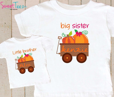 Pumpkin Shirt SET Big Sister Pumpkin Thanksgiving Little Brother Shirt Sibling Personalized Big Sister Little Brother Shirts bodysuit SET - SweetTeez LLC