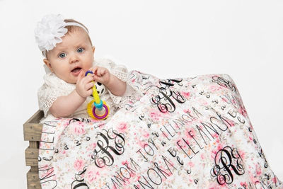 Rose Baby Blanket - Personalized Floral Minky Baby Blanket - SweetTeez LLC