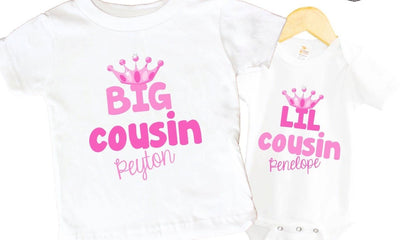Shirt Set Big Cousin little Cousin Shirt SET Princess Sibling Crown Personalized Shirts bodysuit SET - SweetTeez LLC