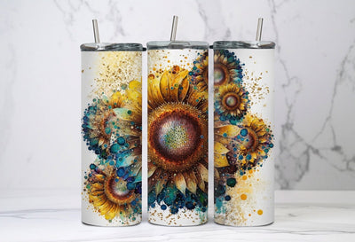 Sunflower Tumbler, with straw and lid, Tumbler For Her, Faux Glitter Cup, Gifts For Women - SweetTeez LLC