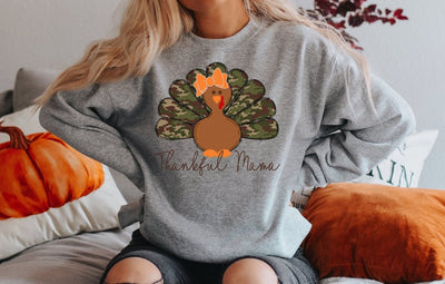 thankful mama shirt, thanksgiving shirt, turkey shirt, camo turkey shirt, mama of boys shirt, Mom Sweatshirt, Thankful Mama Sweatshirt - SweetTeez LLC