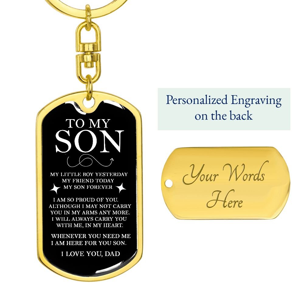 To My Son Dog Tag Keychain From Dad | Engraved On The Back - SweetTeez LLC
