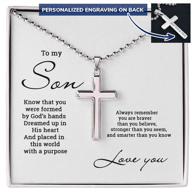 To My Son | Engraved Cross Necklace - SweetTeez LLC