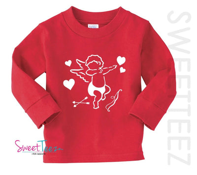 Toddler Valentine's Shirt Dabbing Cupid Boy girl Red Long Sleeve Shirt Funny Shirt For Toddler Or Youth Gift Hearts - SweetTeez LLC