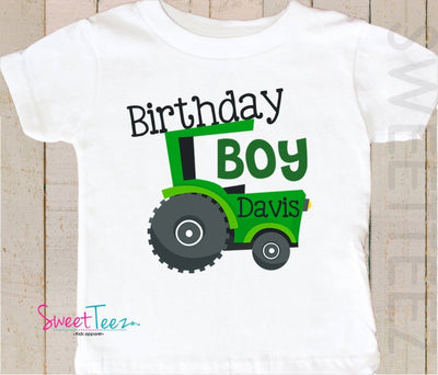 Tractor Birthday Shirt Green Personalized Boy Shirt Toddler Youth - SweetTeez LLC