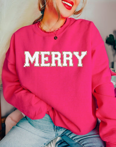 Trendy Chenille Patch Sweatshirt - Christmas Crewneck - Varsity Shirts - Women's Christmas Crewneck - Glitter Shirt - Embroidered Sweatshirt - SweetTeez LLC