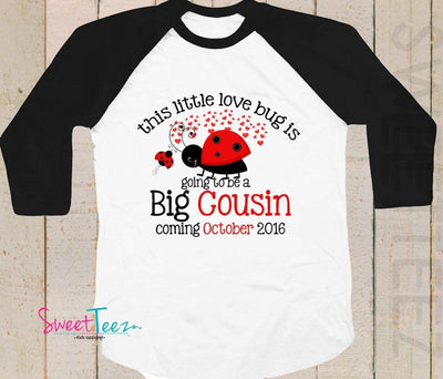 Valentines Big Cousin Shirt Big Sister Love Bug Personalized Shirt Raglan Boy Sibling Announcement - SweetTeez LLC